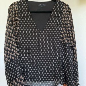 Madewell Printed Black Peasant Top